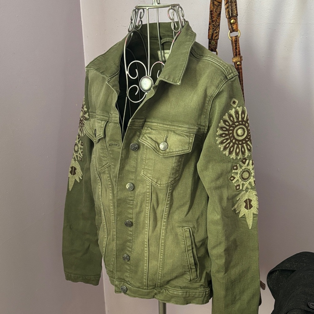 Olive Green Embroidered  Jacket